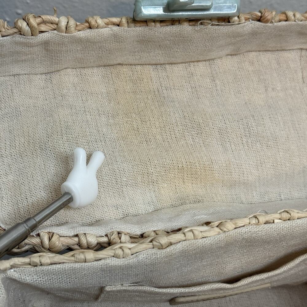 BTB Los Angeles Marble Beaded Top Handle Box Straw Bag Beach Vacation - Picture 6 of 6